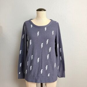 Chaser Womens Blue Gray Lightning Bolt Print Sweatshirt Lightweight Size M NWT